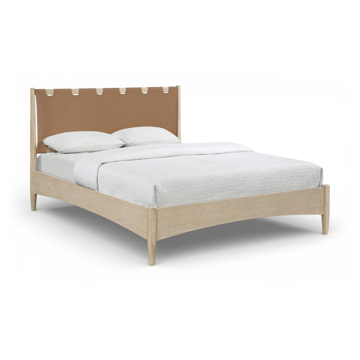 Santos Brown Vegan Leather Headboard And Wood Bed