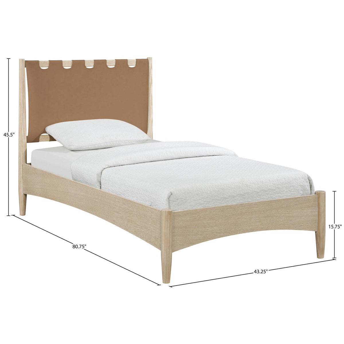 Santos Brown Vegan Leather Headboard And Wood Bed