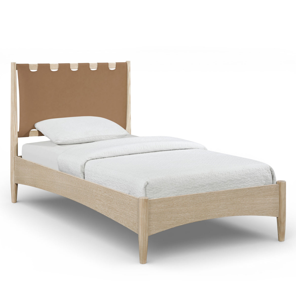 Santos Brown Vegan Leather Headboard And Wood Bed in brown vegan leather, primary product view