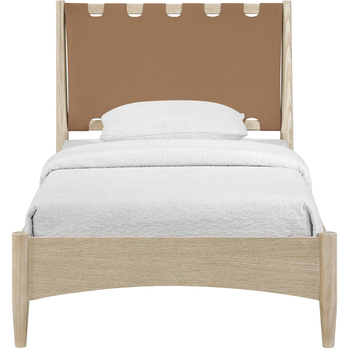 Santos Brown Vegan Leather Headboard And Wood Bed