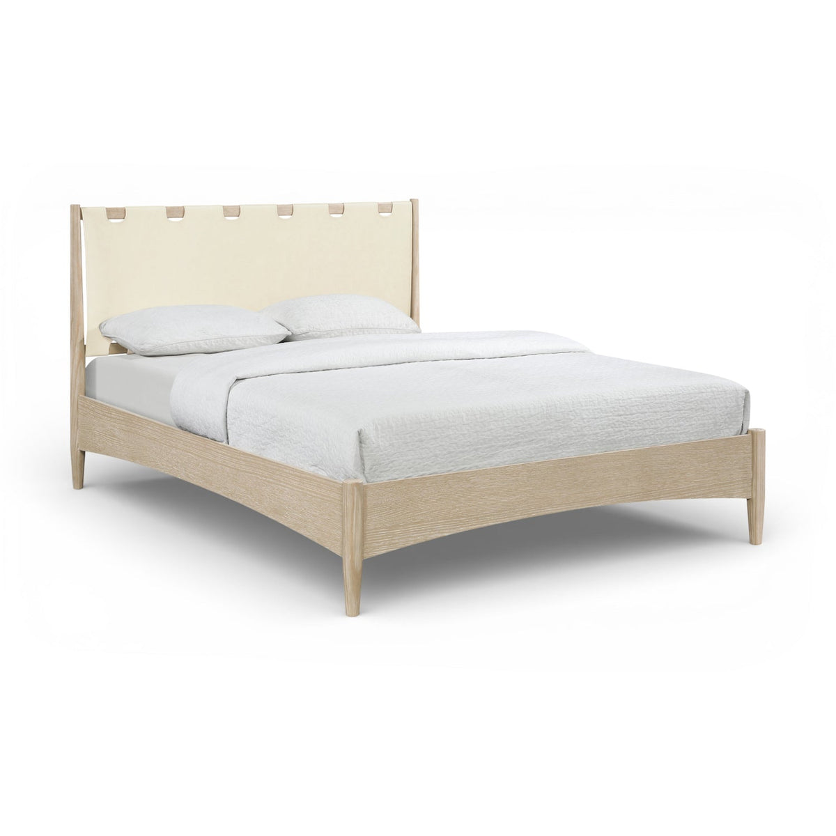 Santos Cream Vegan Leather Headboard And Wood Bed