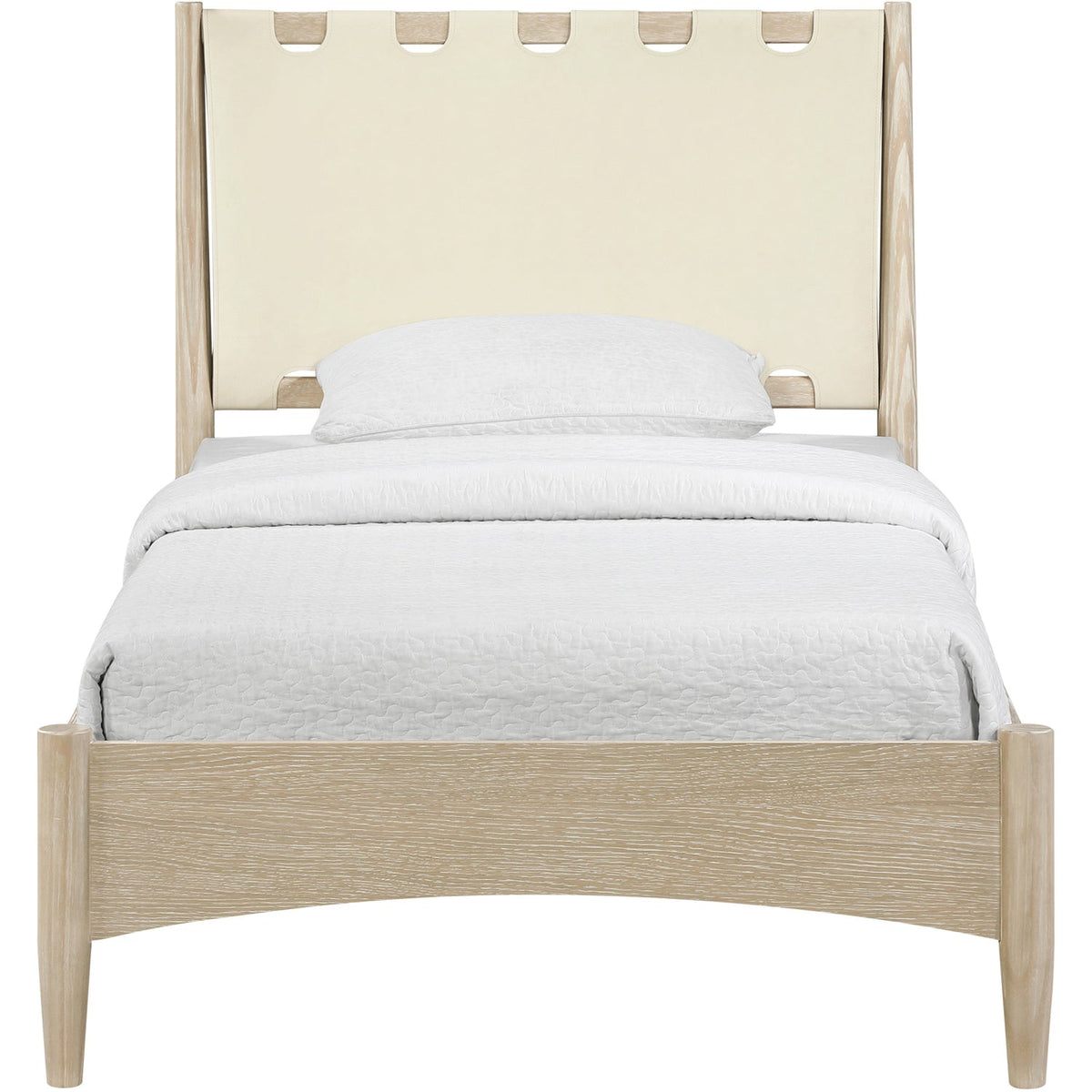 Santos Cream Vegan Leather Headboard And Wood Bed