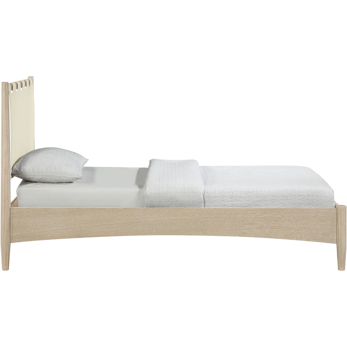 Santos Cream Vegan Leather Headboard And Wood Bed