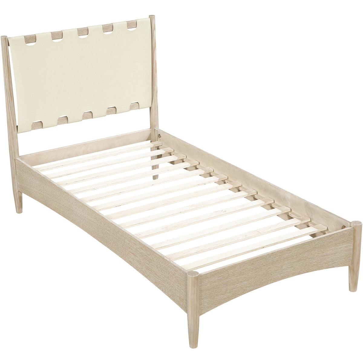Santos Cream Vegan Leather Headboard And Wood Bed