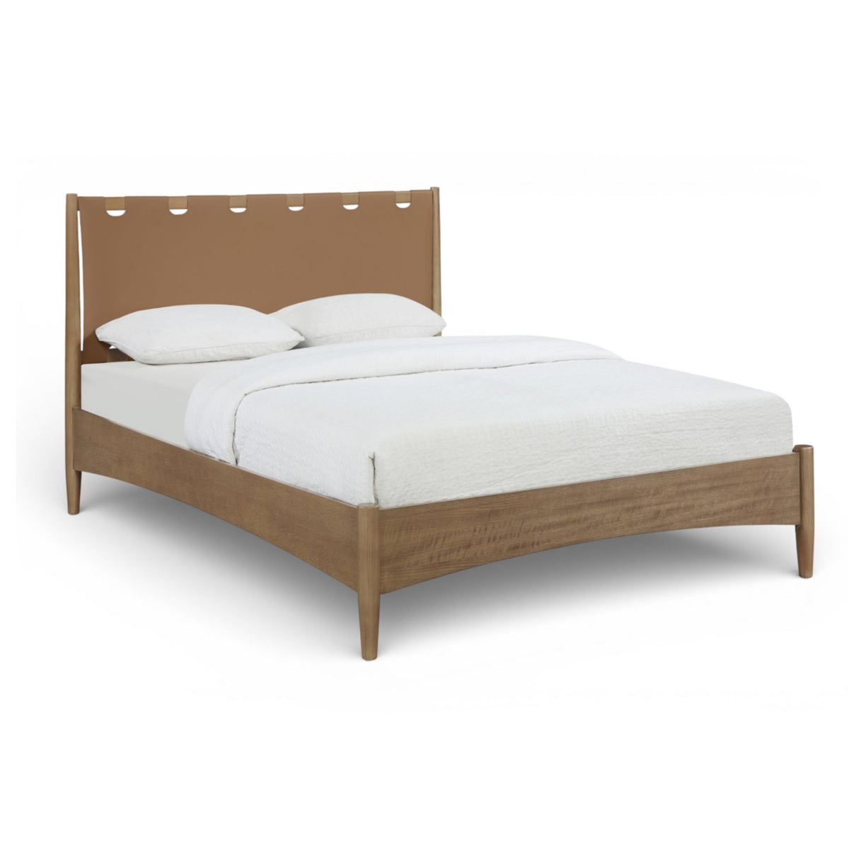 Santos Brown Vegan Leather Headboard And Wood Bed