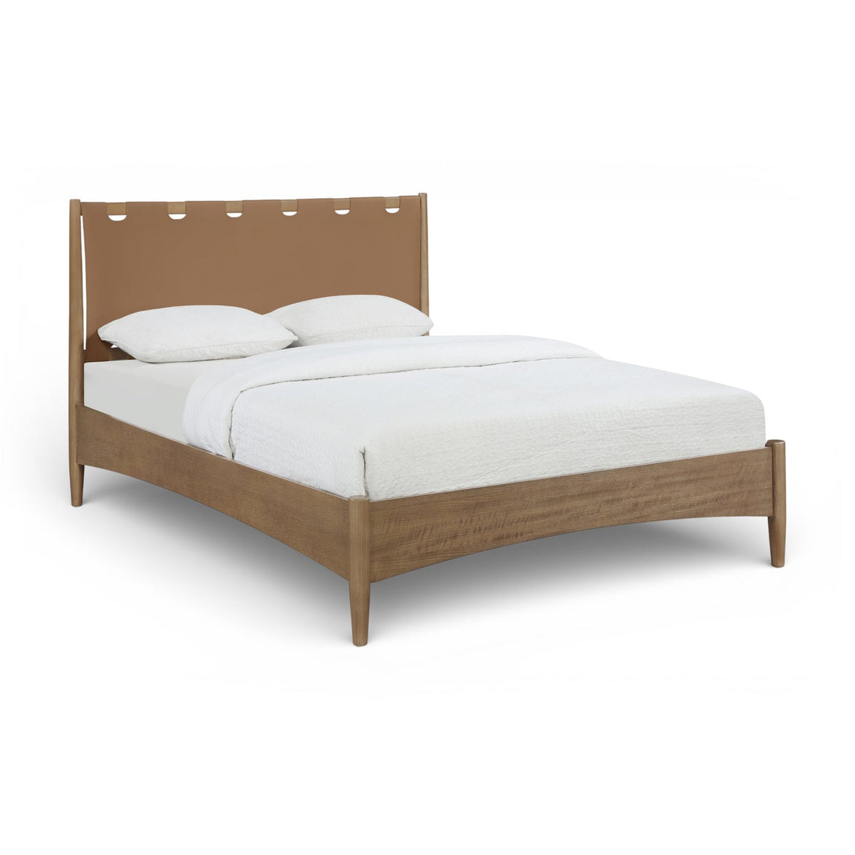 Santos Brown Vegan Leather Headboard And Wood Bed