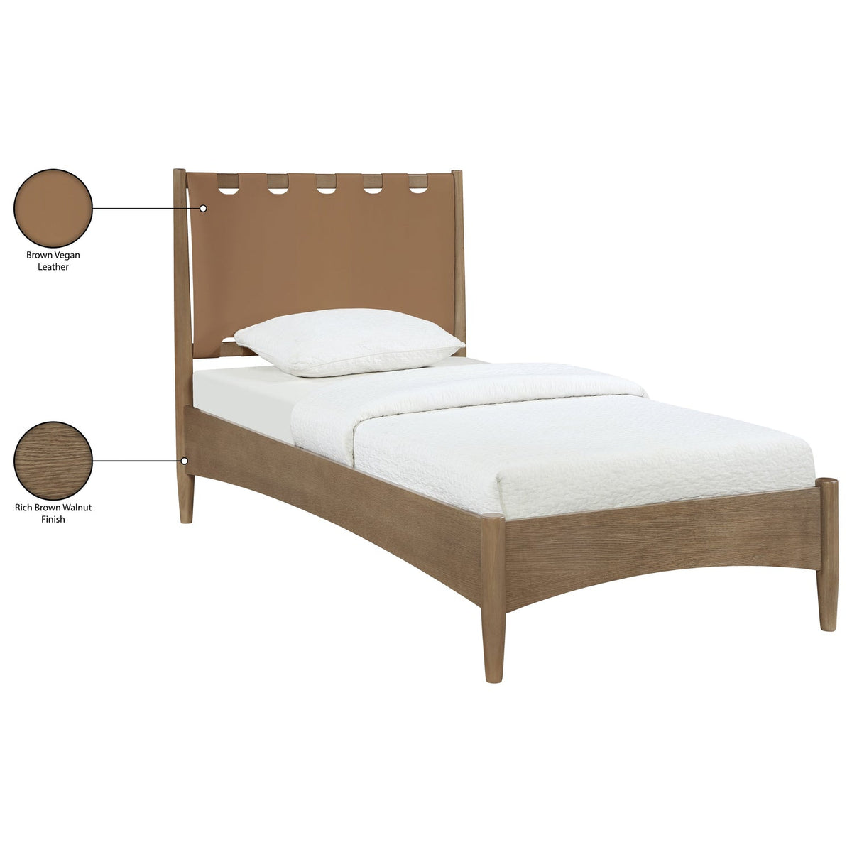 Santos Brown Vegan Leather Headboard And Wood Bed