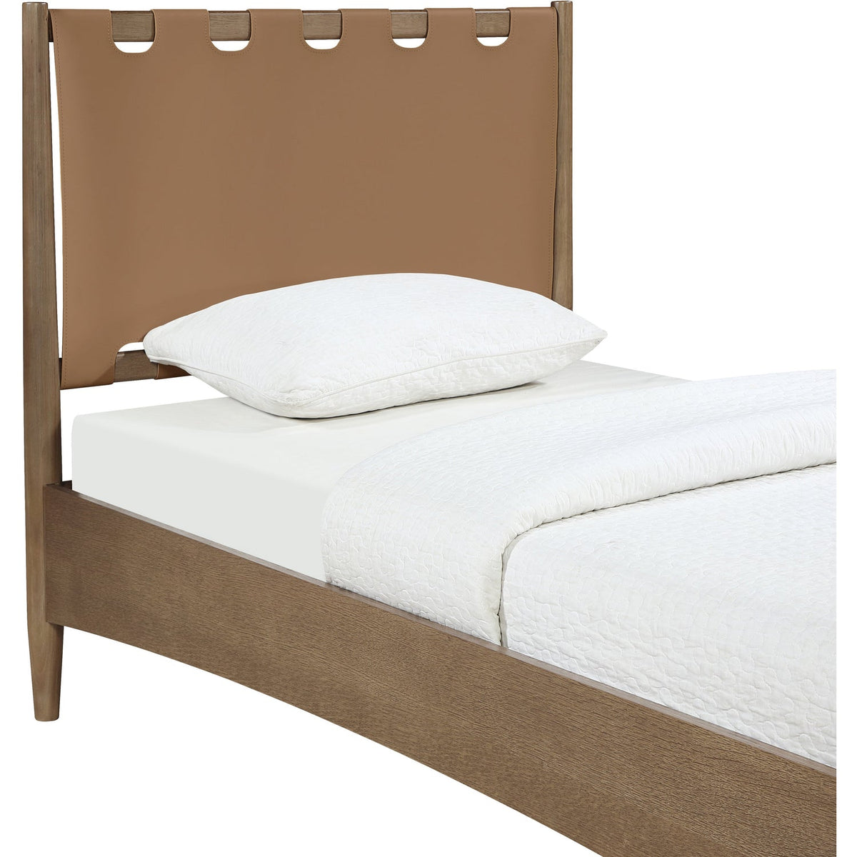 Santos Brown Vegan Leather Headboard And Wood Bed