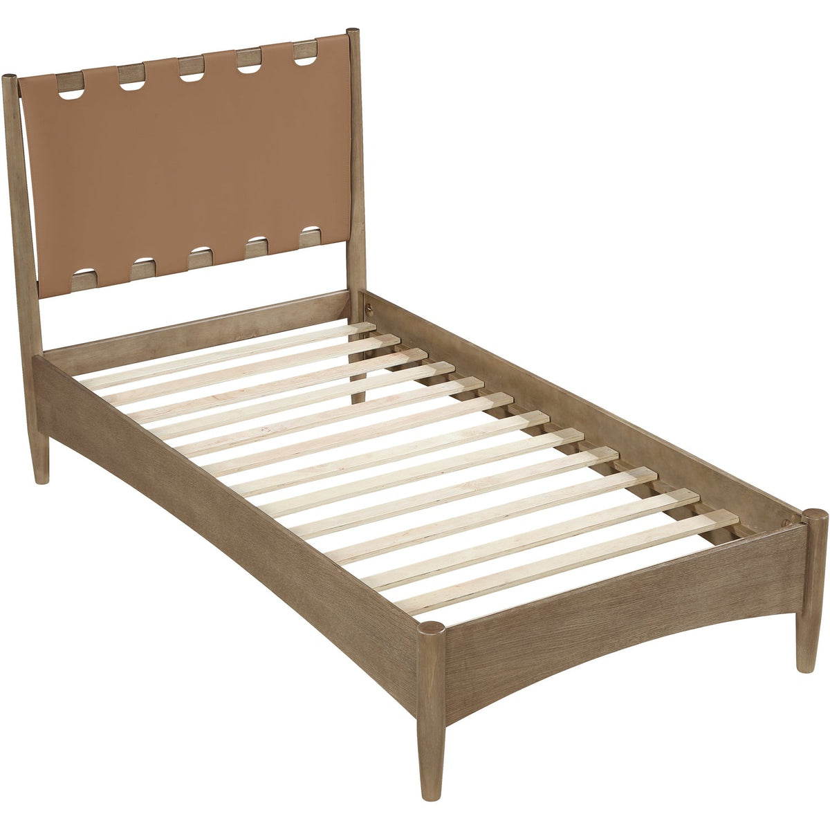 Santos Brown Vegan Leather Headboard And Wood Bed