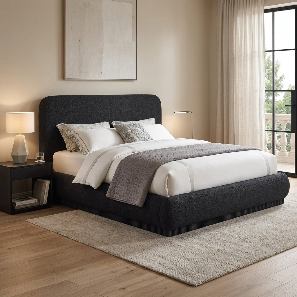 Rigby Black Boucle Fabric Upholstered Bed