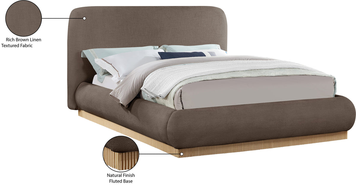 Rigby Brown Linen Textured Fabric Upholstered Bed