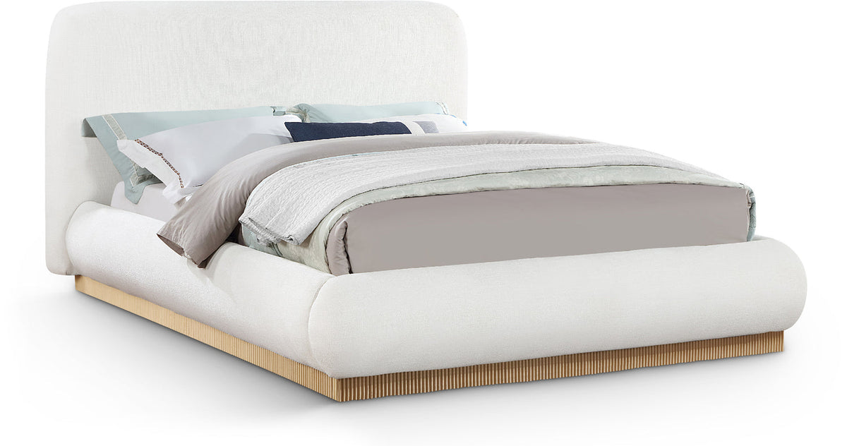 Rigby Cream Linen Textured Fabric Upholstered Bed