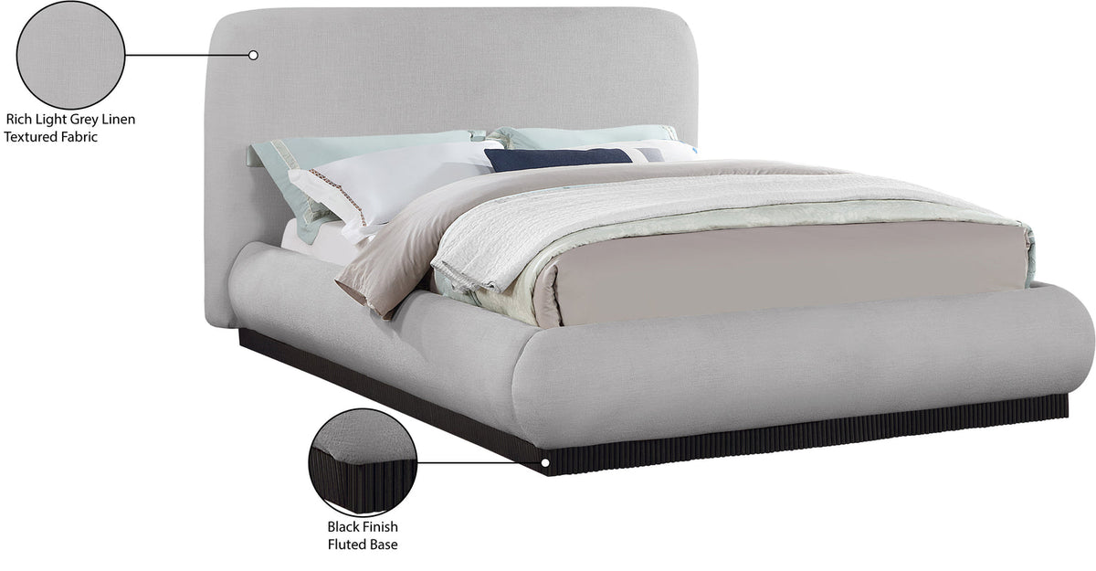 Rigby Grey Linen Textured Fabric Upholstered Bed
