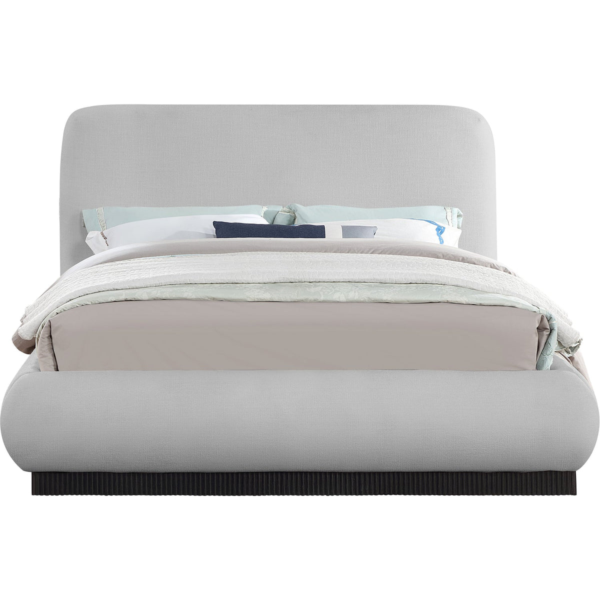 Rigby Grey Linen Textured Fabric Upholstered Bed