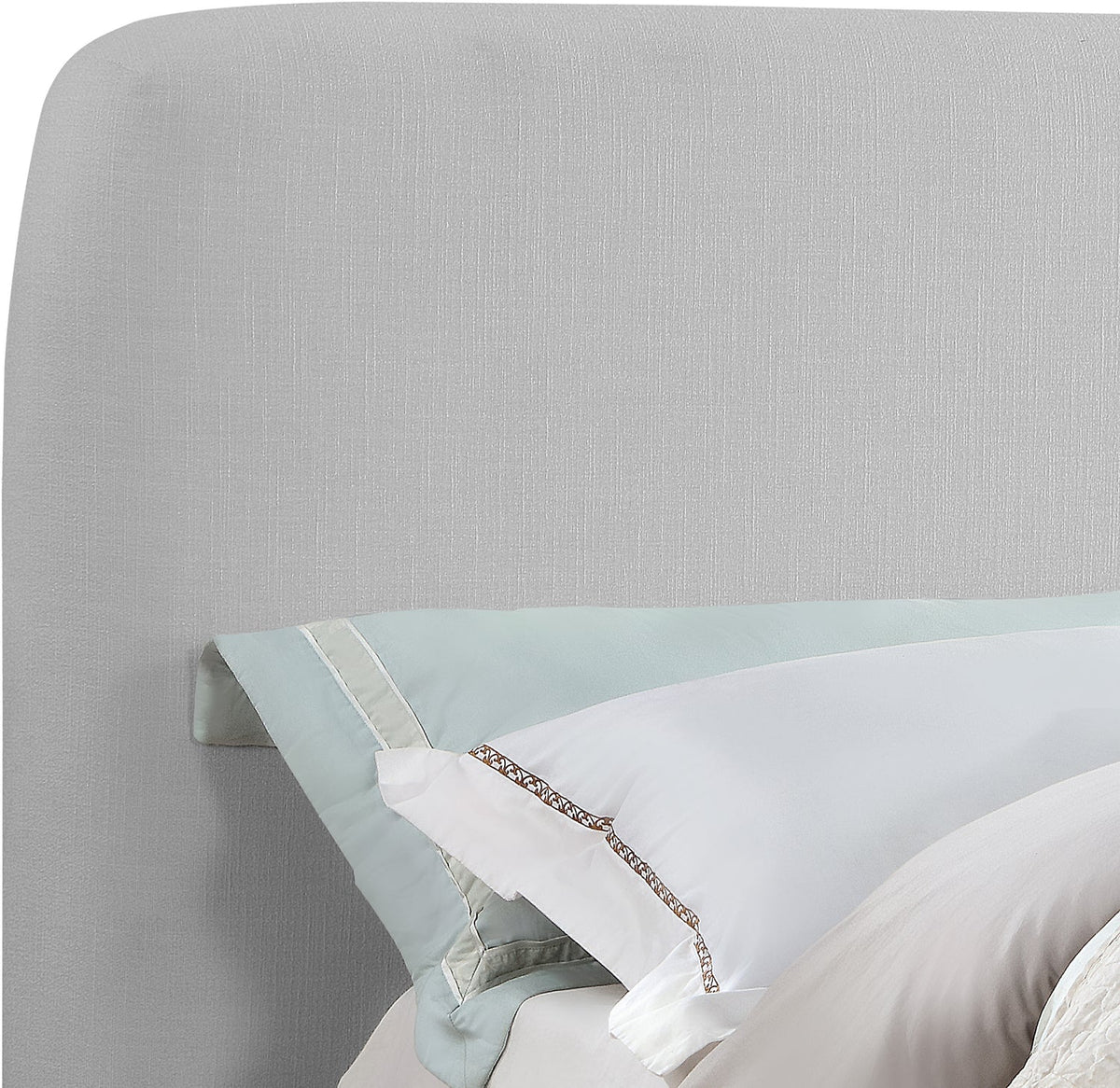 Rigby Grey Linen Textured Fabric Upholstered Bed