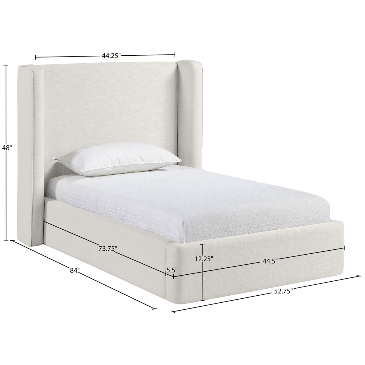 Kendall Cream Linen Textured Fabric Upholstered Bed