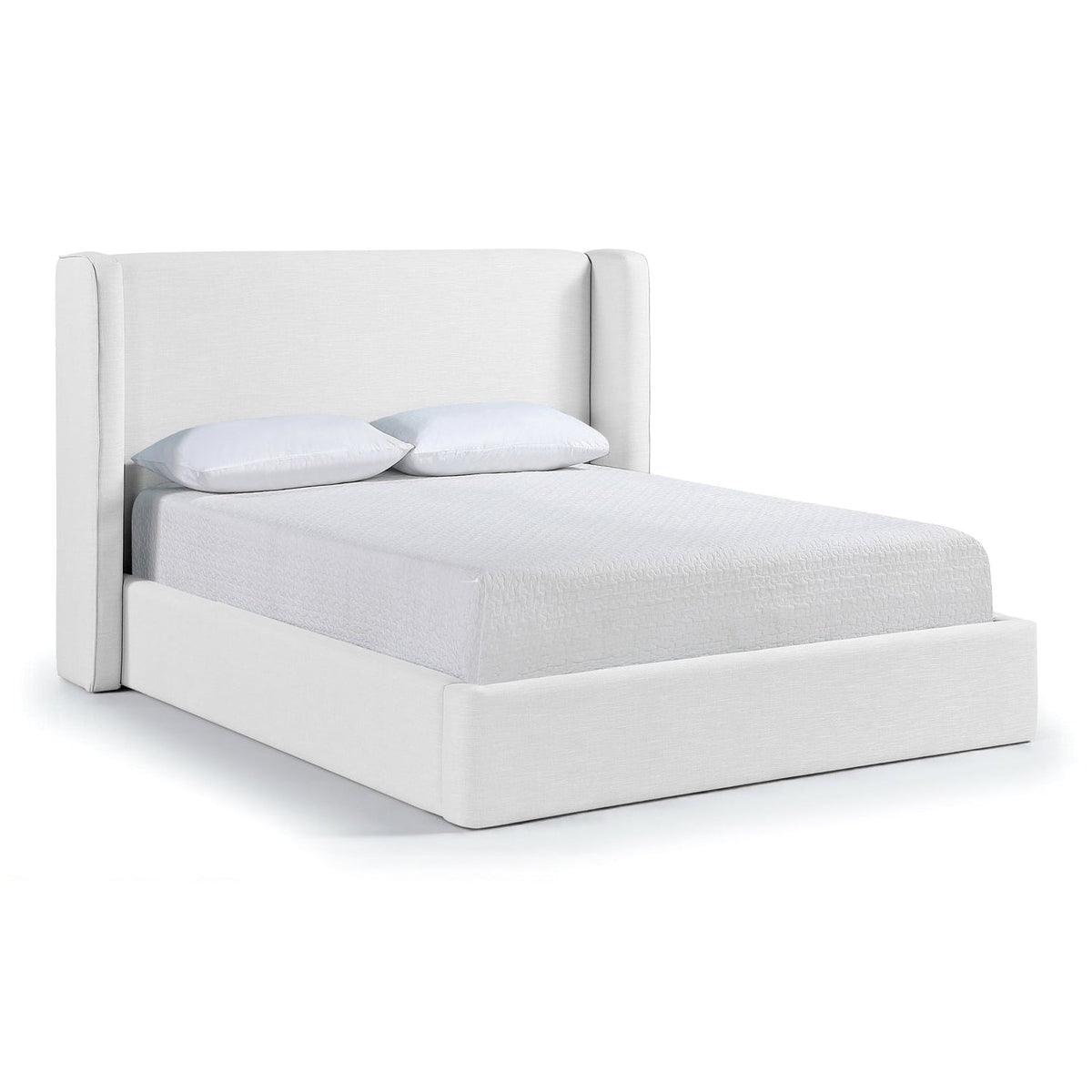 Kendall White Linen Textured Fabric Upholstered Bed, primary product view