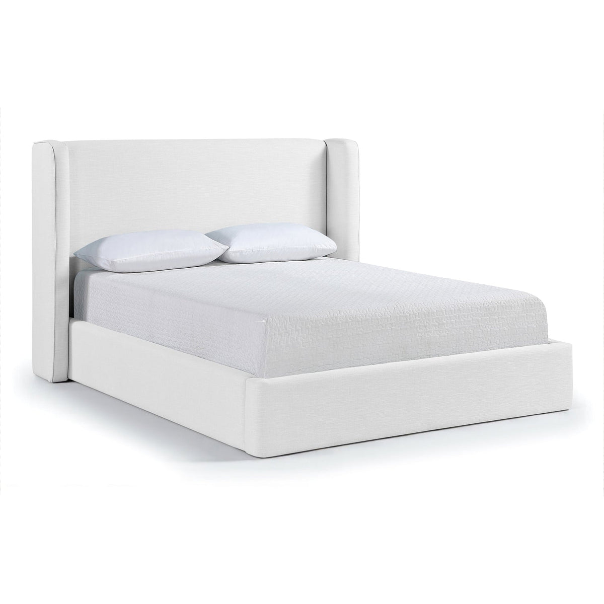 Kendall White Linen Textured Fabric Upholstered Bed