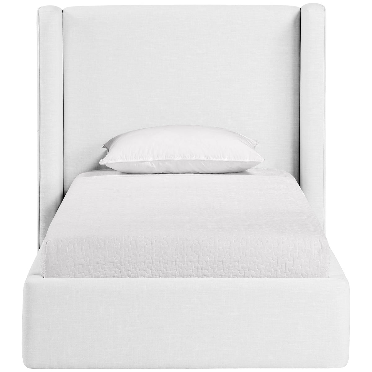 Kendall White Linen Textured Fabric Upholstered Bed