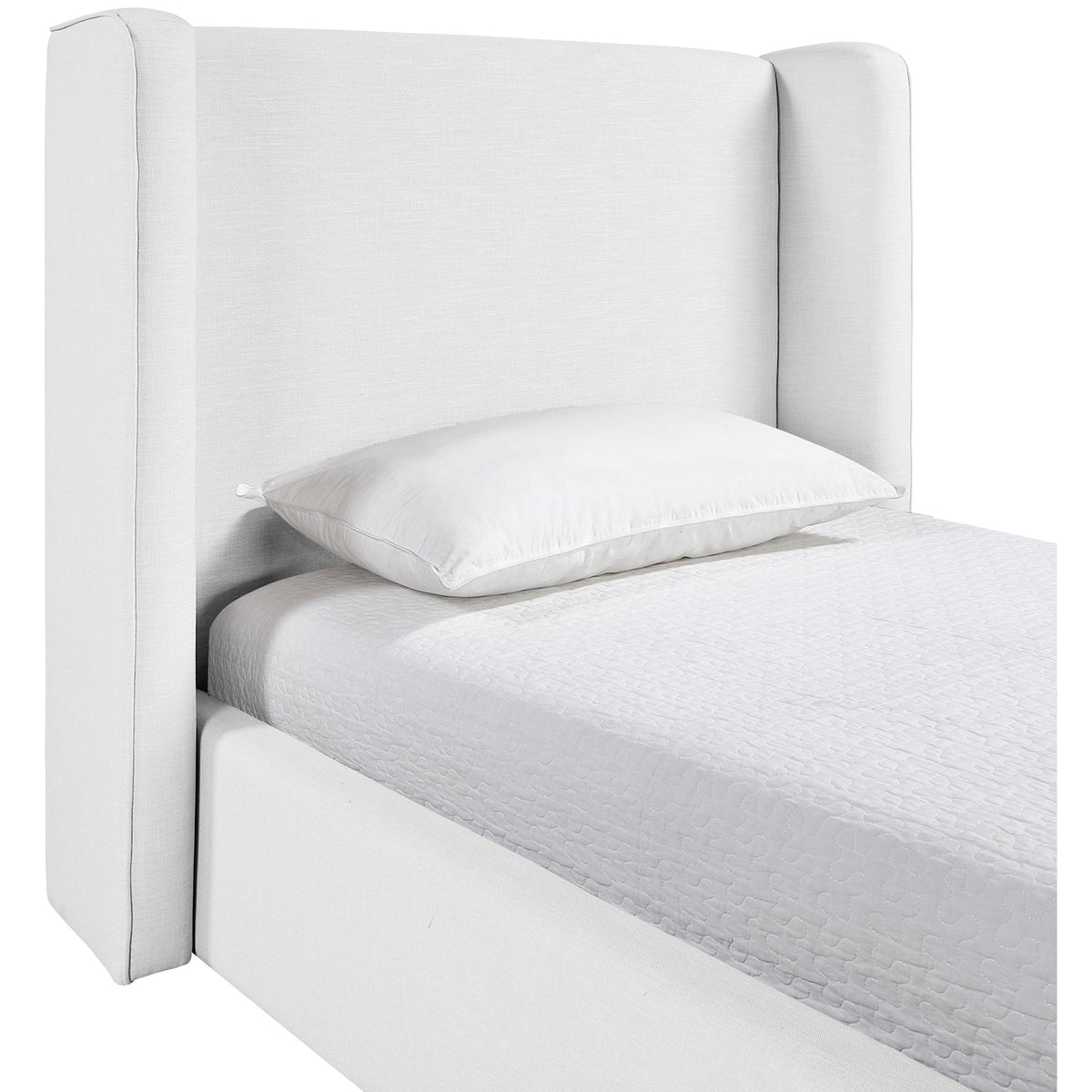 Kendall White Linen Textured Fabric Upholstered Bed