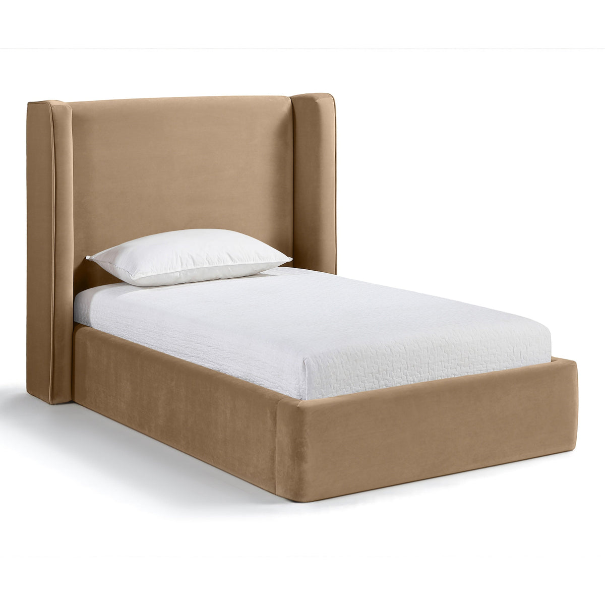 Kendall Beige Velvet Upholstered Bed in beige velvet, primary product view