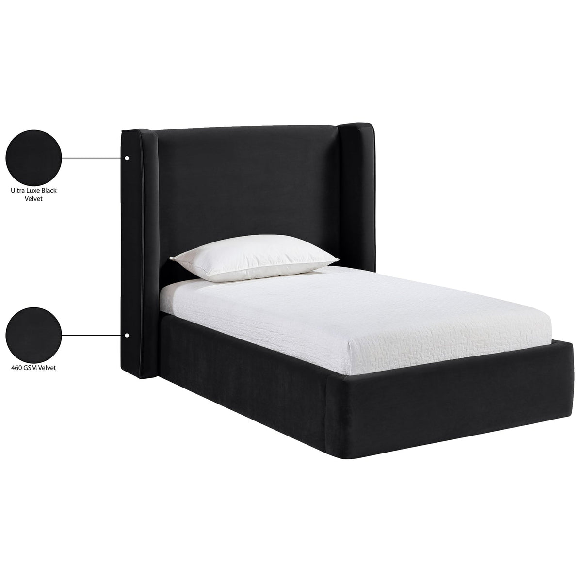 Kendall Black Velvet Upholstered Bed