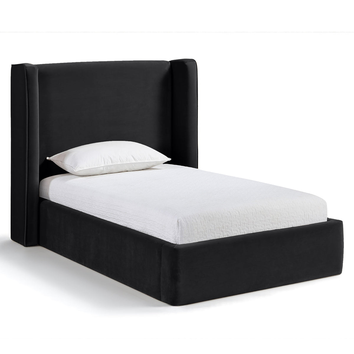 Kendall Black Velvet Upholstered Bed in black velvet, primary product view