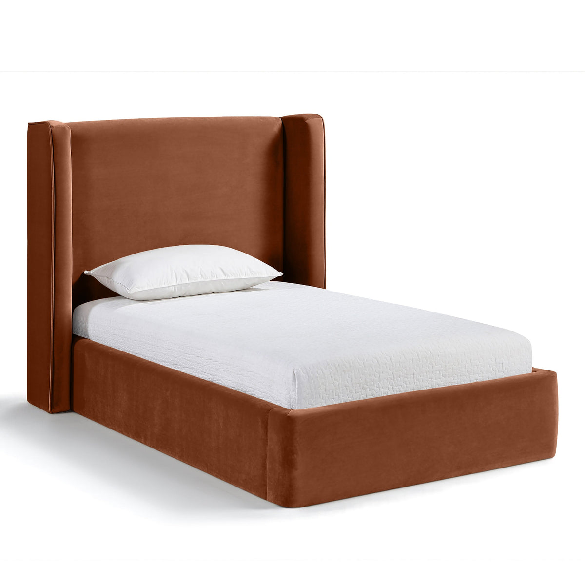 Kendall Cognac Velvet Upholstered Bed in cognac velvet, primary product view