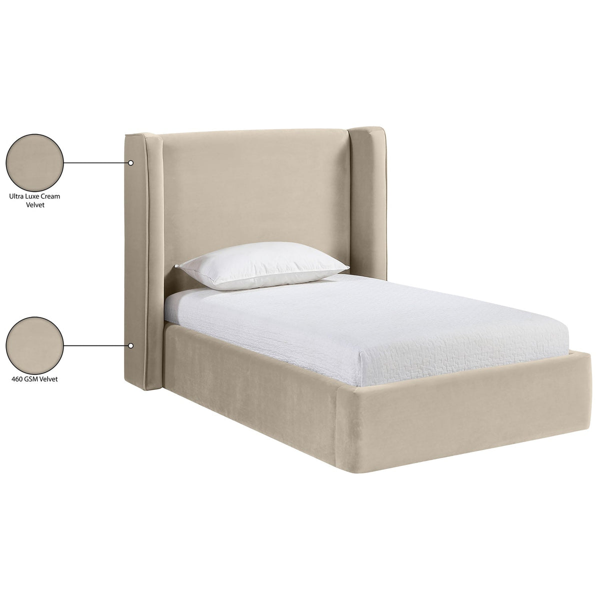 Kendall Cream Velvet Upholstered Bed