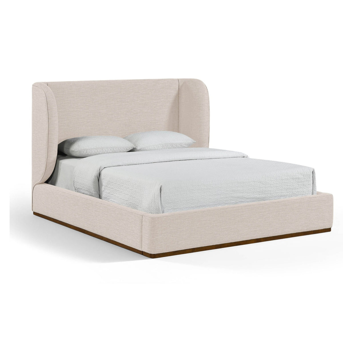 Aurin Beige Linen Textured Fabric Upholstered Bed