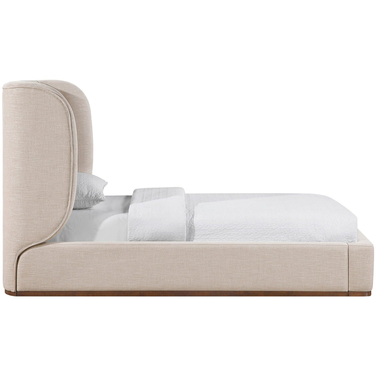 Aurin Beige Linen Textured Fabric Upholstered Bed