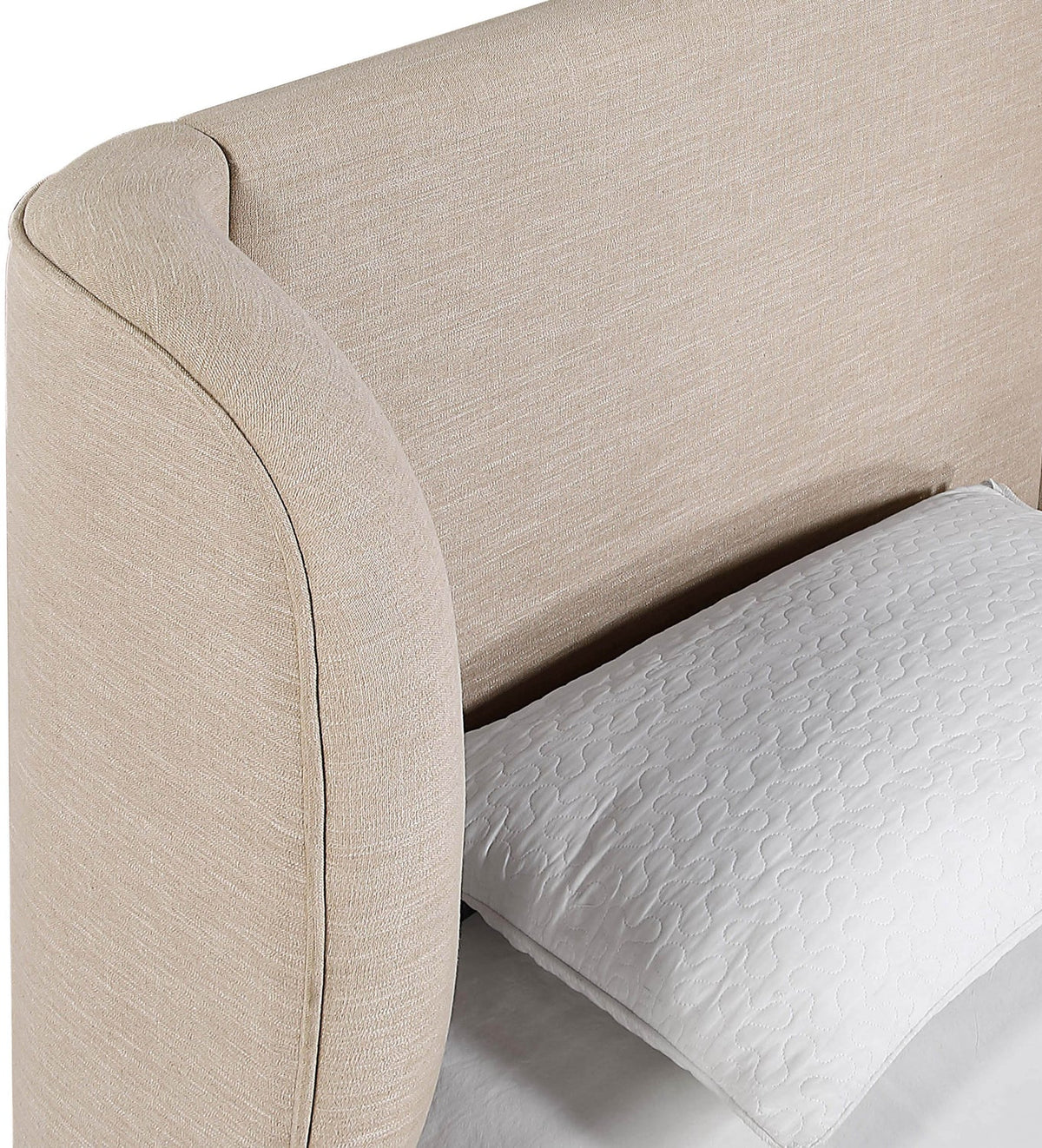 Aurin Beige Linen Textured Fabric Upholstered Bed
