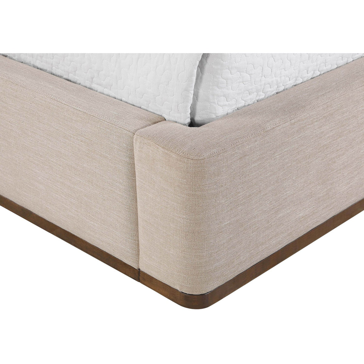 Aurin Beige Linen Textured Fabric Upholstered Bed