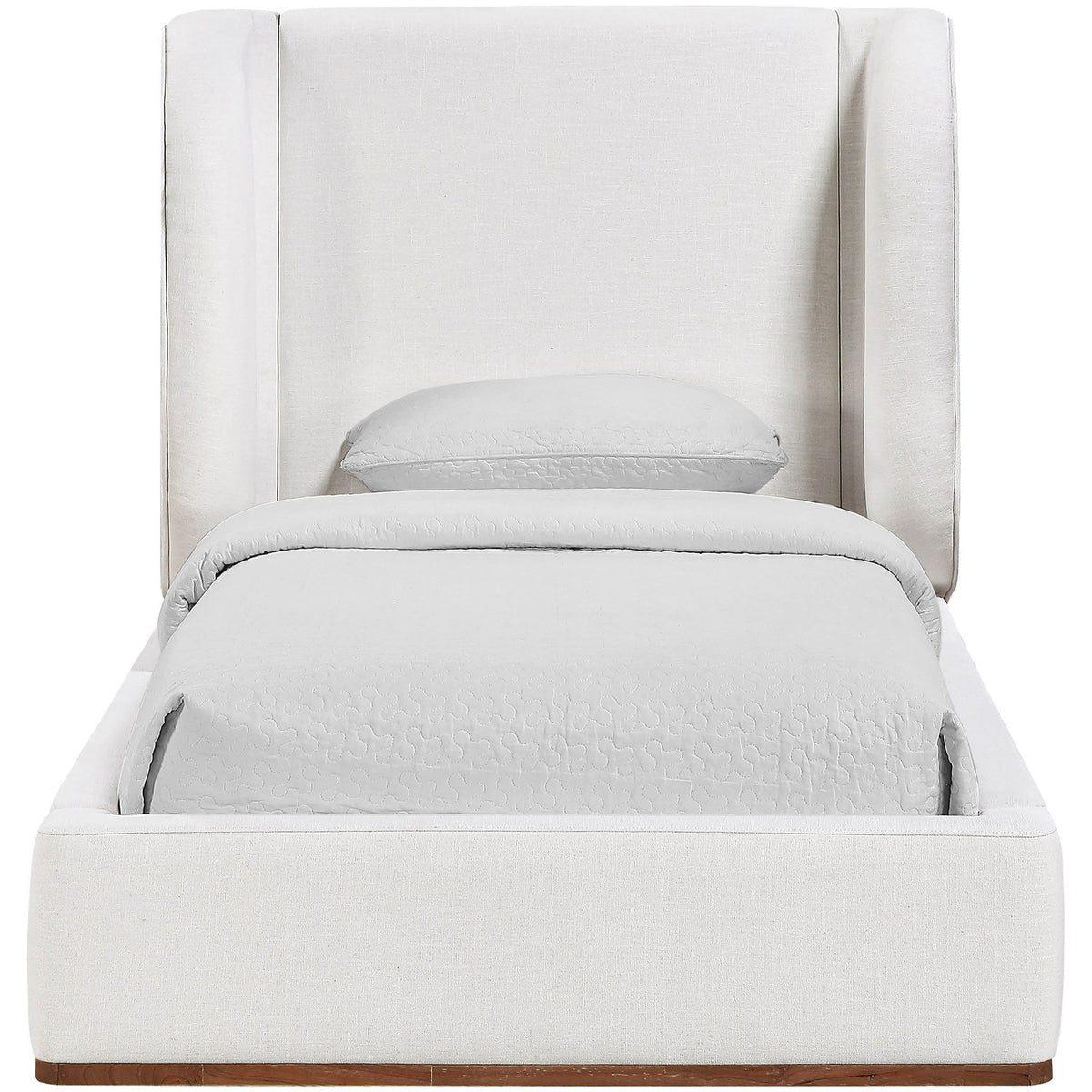 Aurin Cream Linen Textured Fabric Upholstered Bed