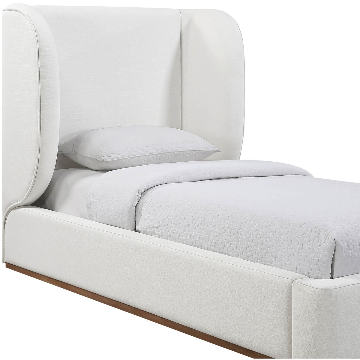 Aurin Cream Linen Textured Fabric Upholstered Bed
