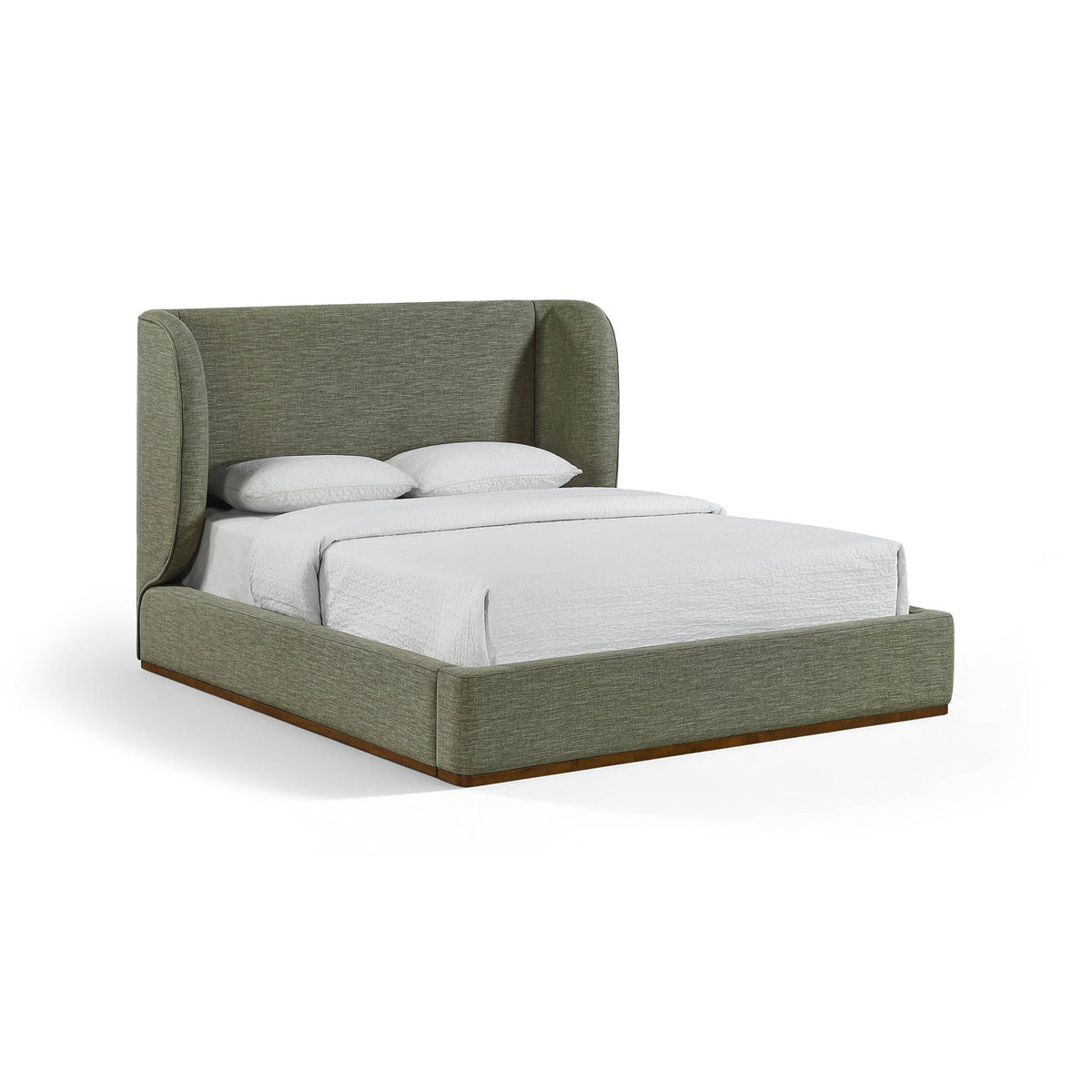 Aurin Olive Green Linen Textured Fabric Upholstered Bed