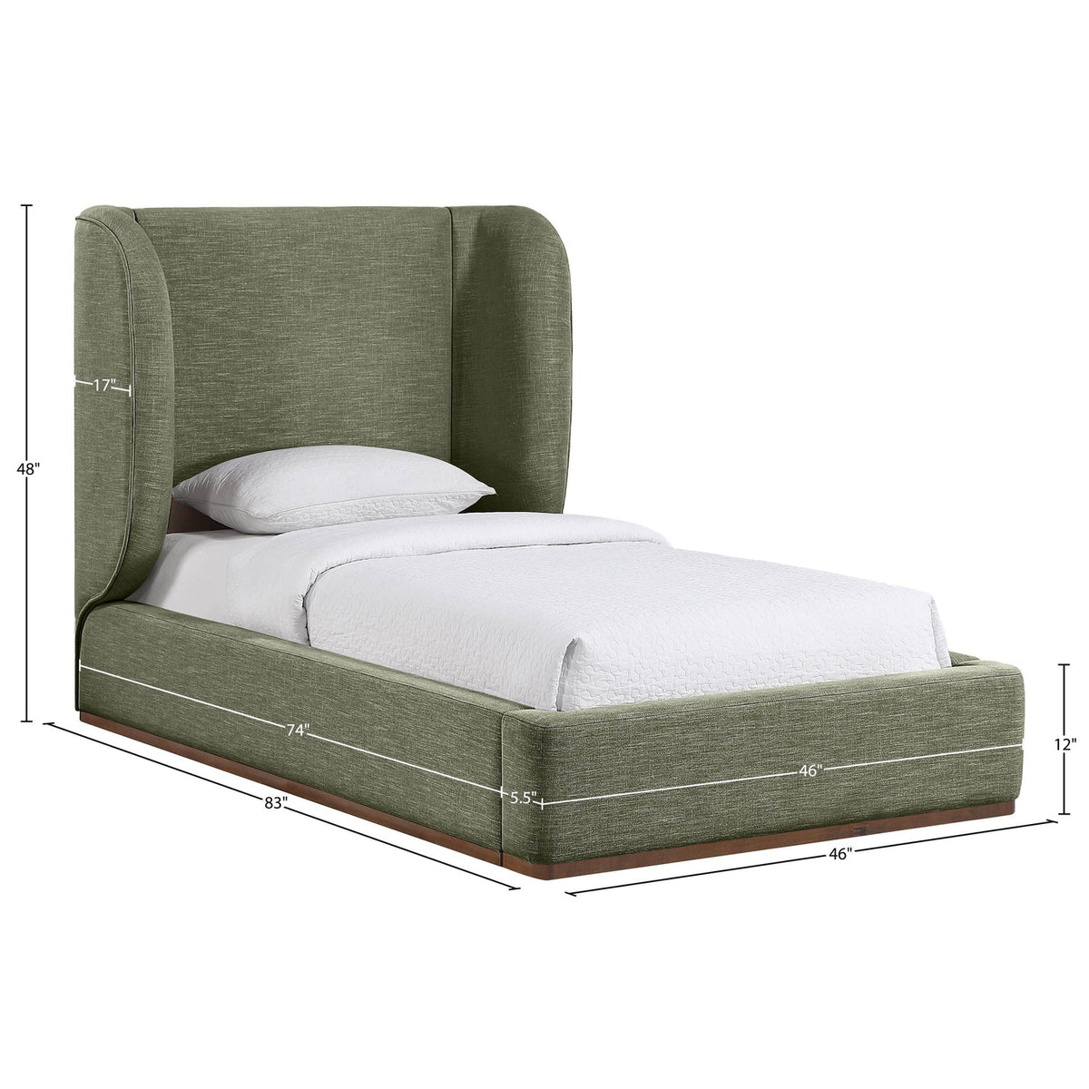 Aurin Olive Green Linen Textured Fabric Upholstered Bed