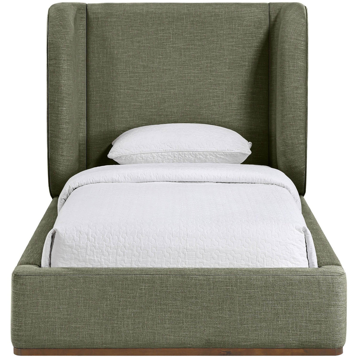 Aurin Olive Green Linen Textured Fabric Upholstered Bed