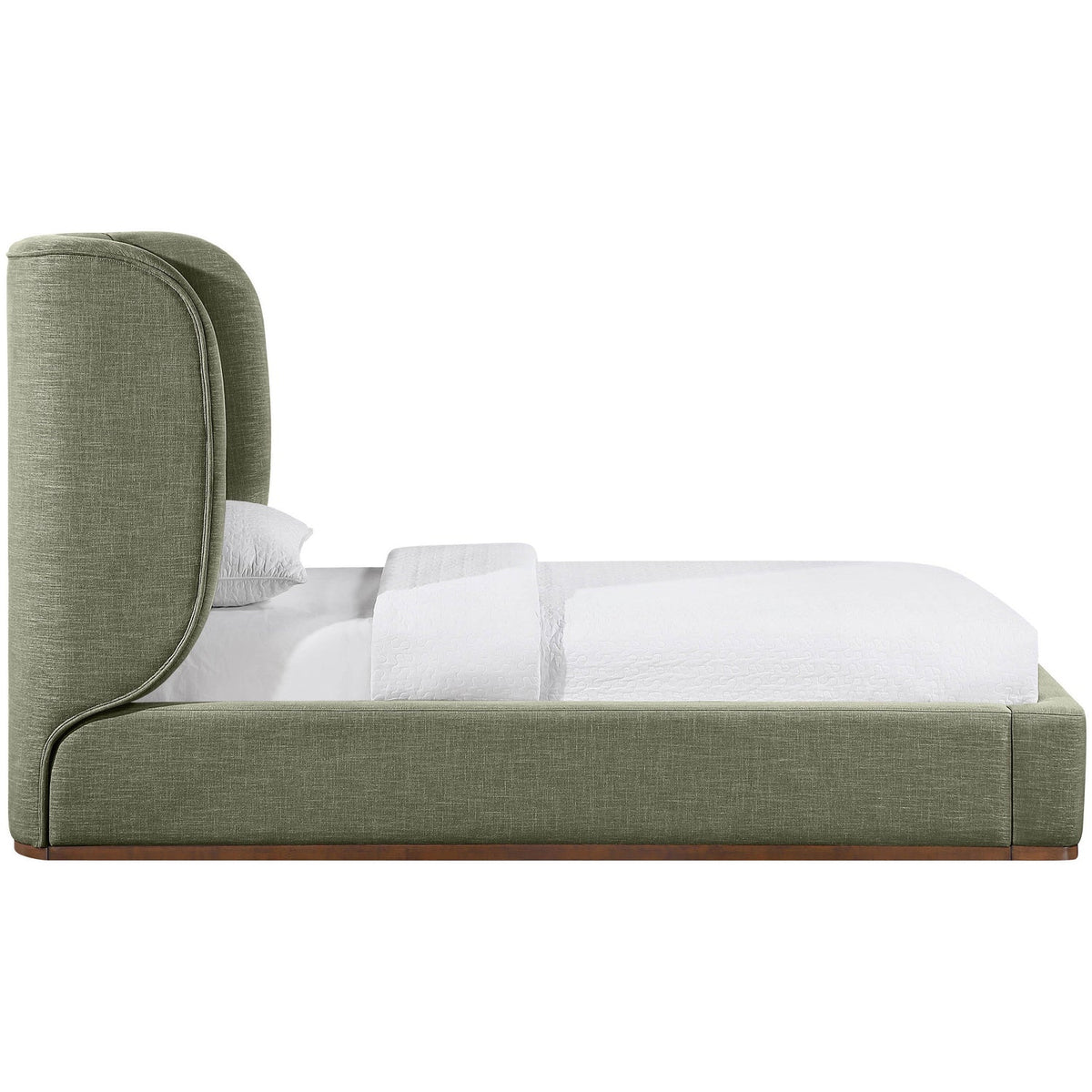 Aurin Olive Green Linen Textured Fabric Upholstered Bed