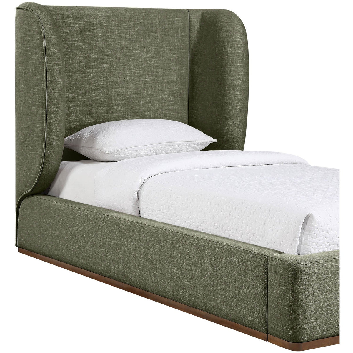 Aurin Olive Green Linen Textured Fabric Upholstered Bed