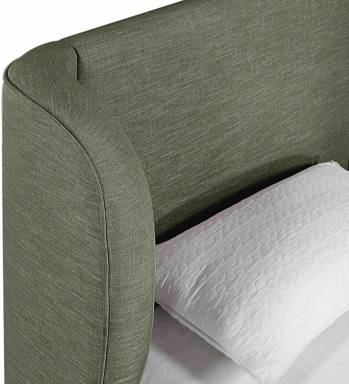 Aurin Olive Green Linen Textured Fabric Upholstered Bed