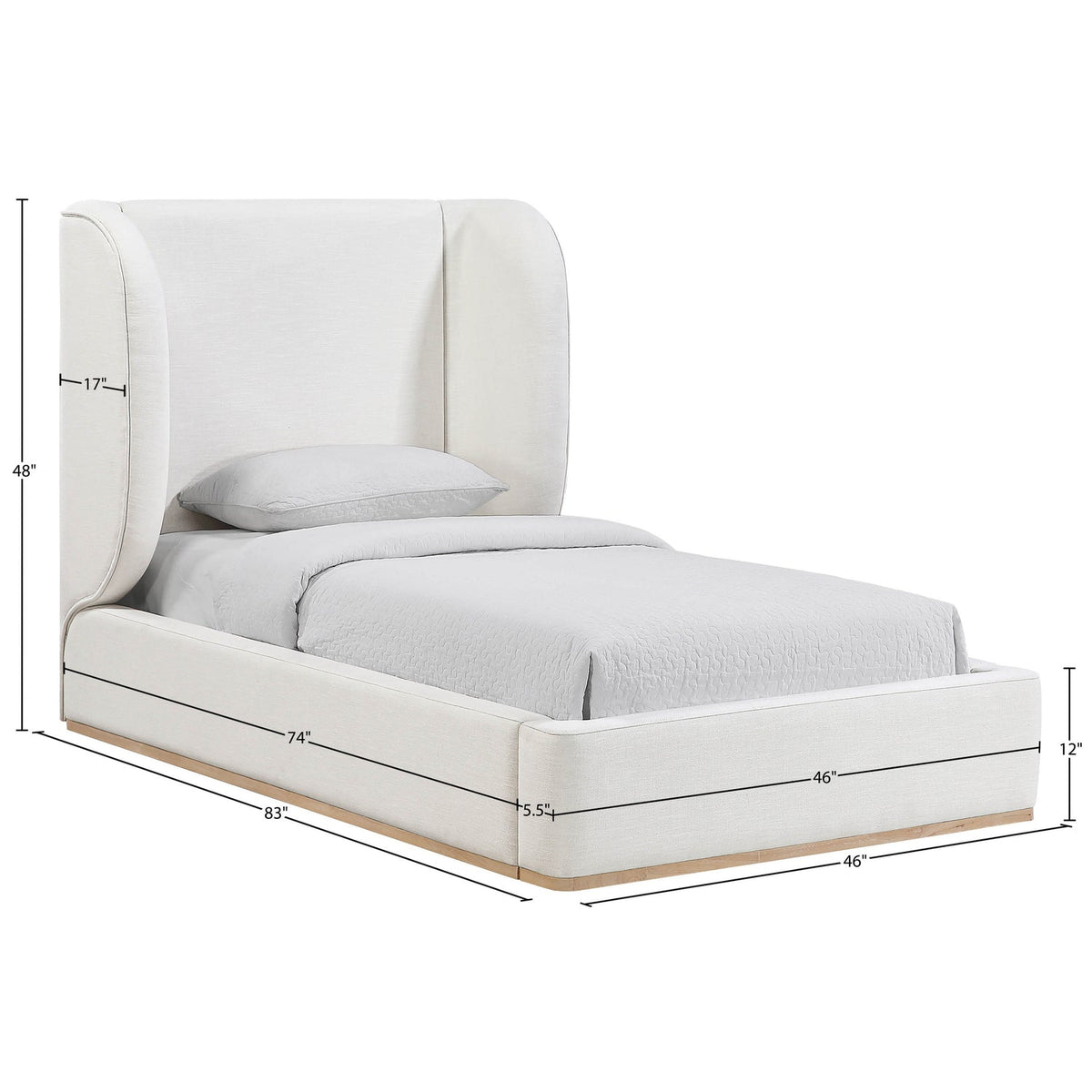 Aurin Cream Linen Textured Fabric Upholstered Bed