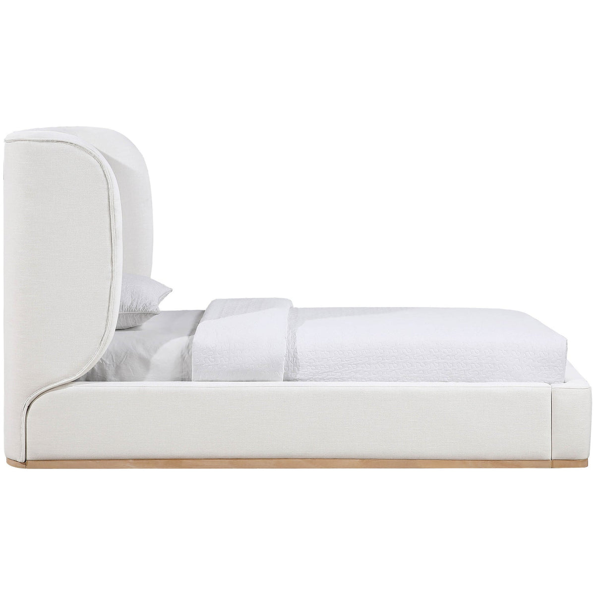 Aurin Cream Linen Textured Fabric Upholstered Bed