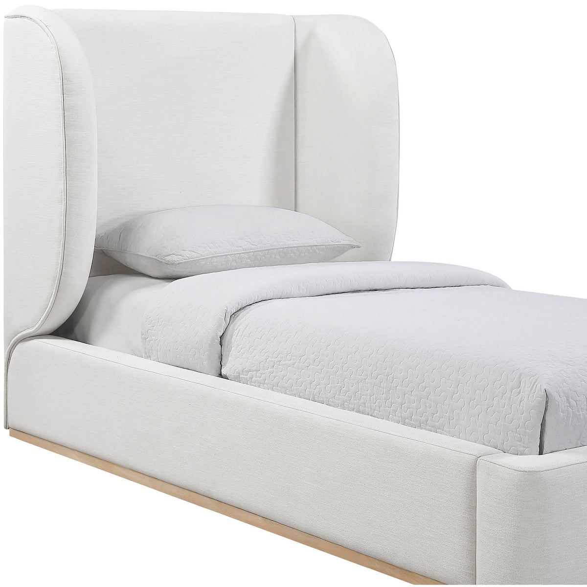 Aurin Cream Linen Textured Fabric Upholstered Bed