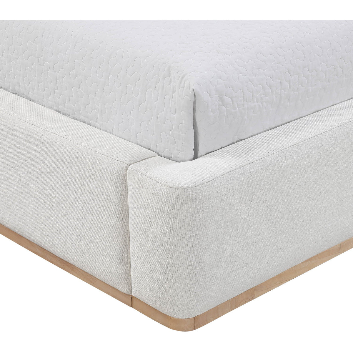 Aurin Cream Linen Textured Fabric Upholstered Bed
