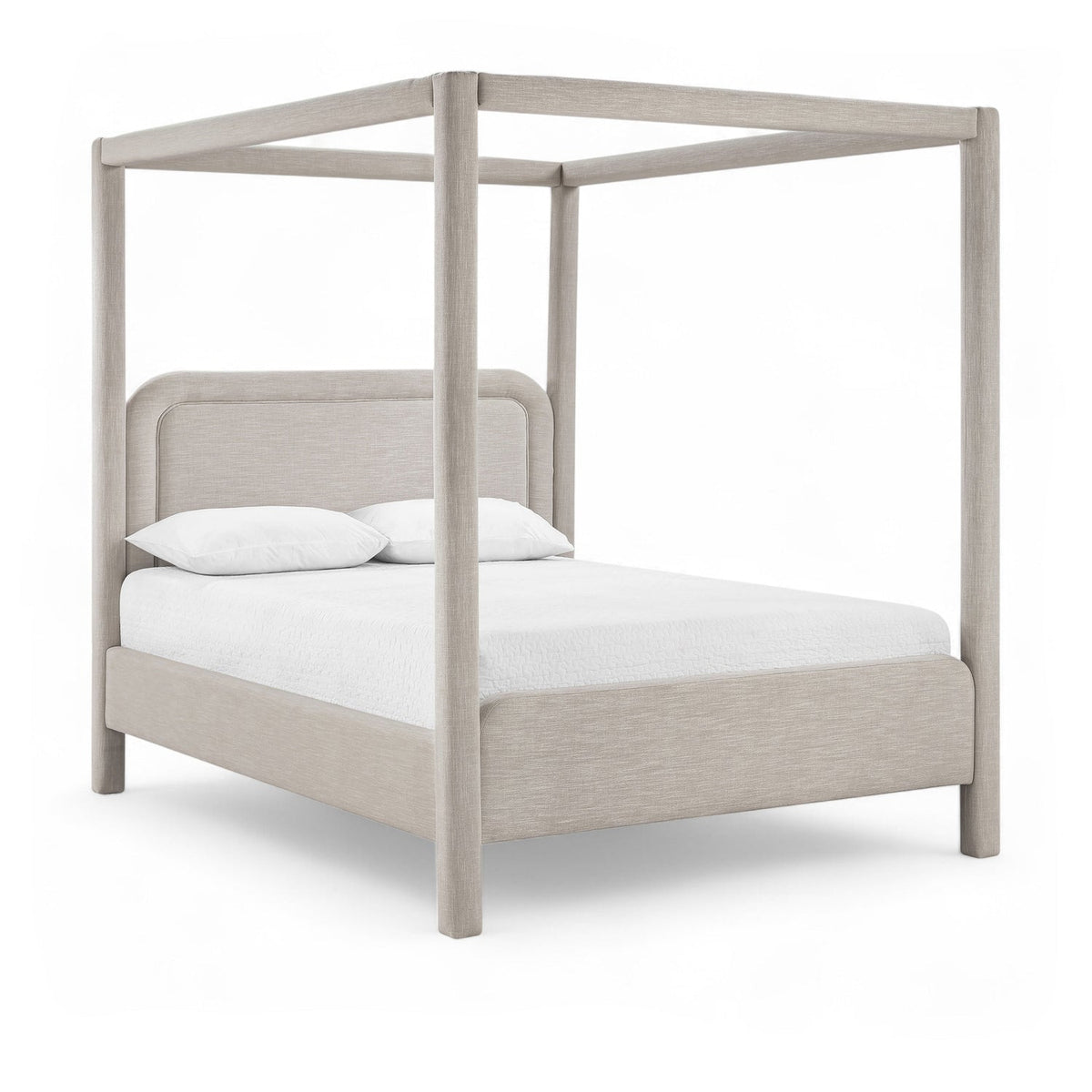 Salina Beige Linen Textured Fabric Upholstered Bed