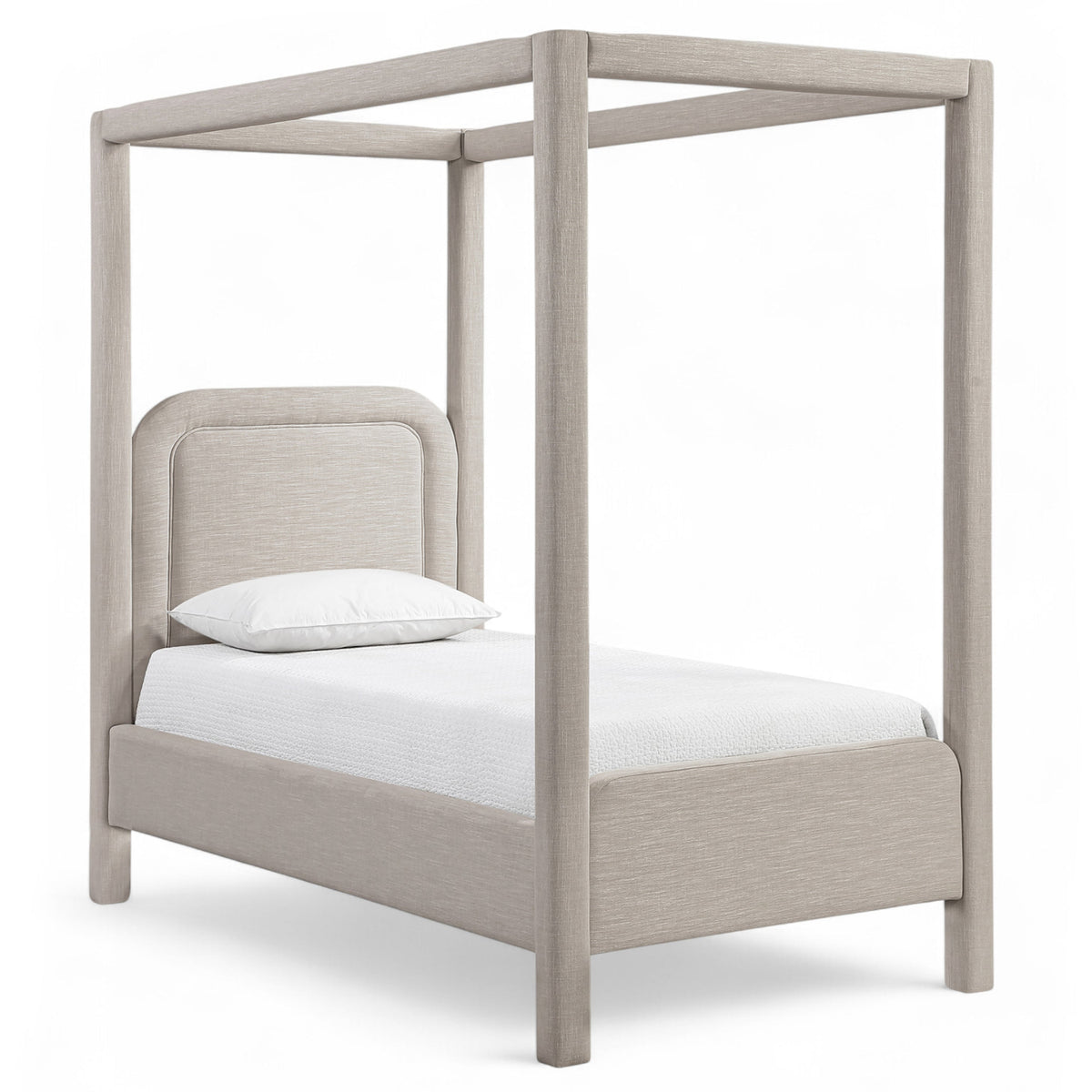 Salina Beige Linen Textured Fabric Upholstered Bed in beige linen-textured fabric, primary product view