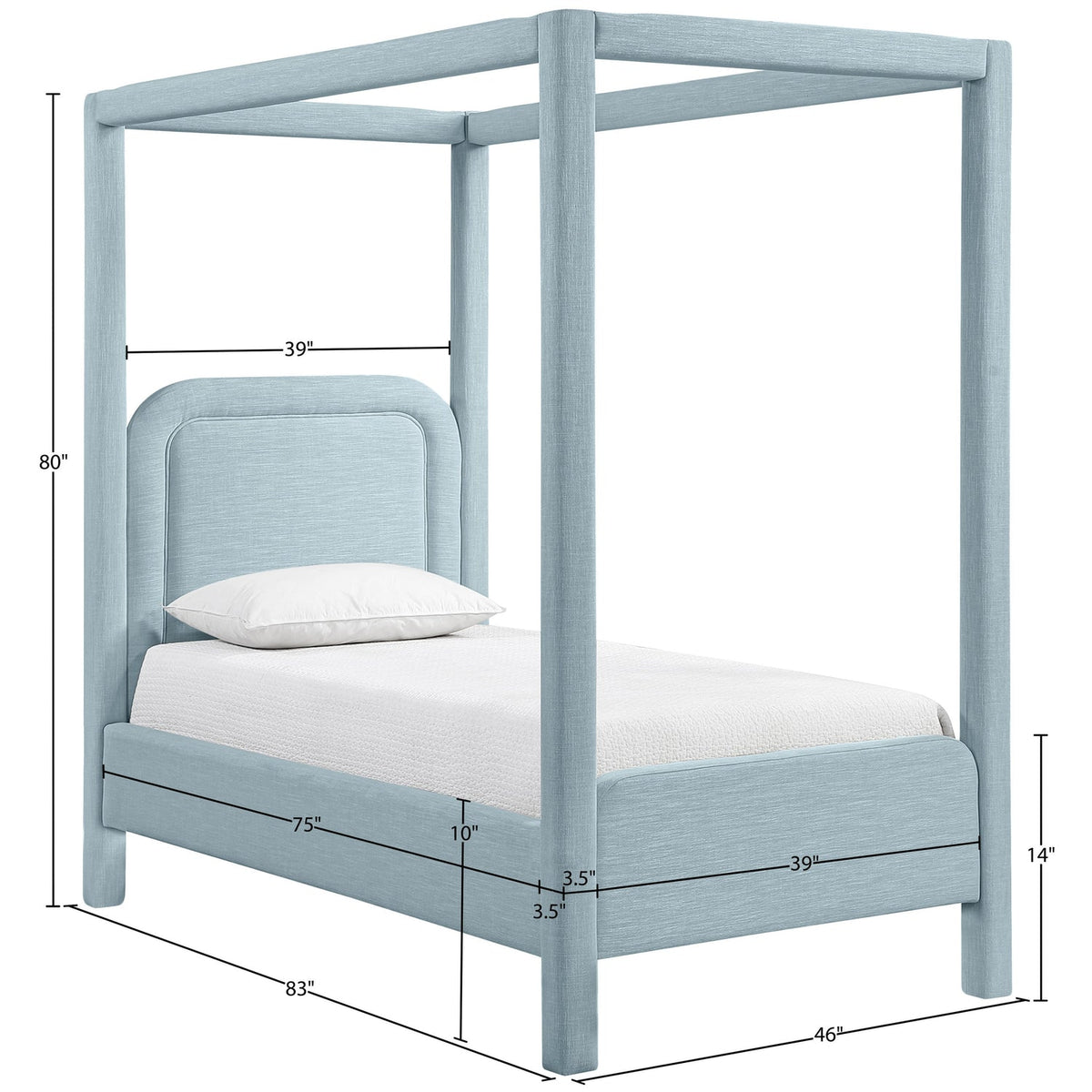Salina Light Blue Linen Textured Fabric Upholstered Bed