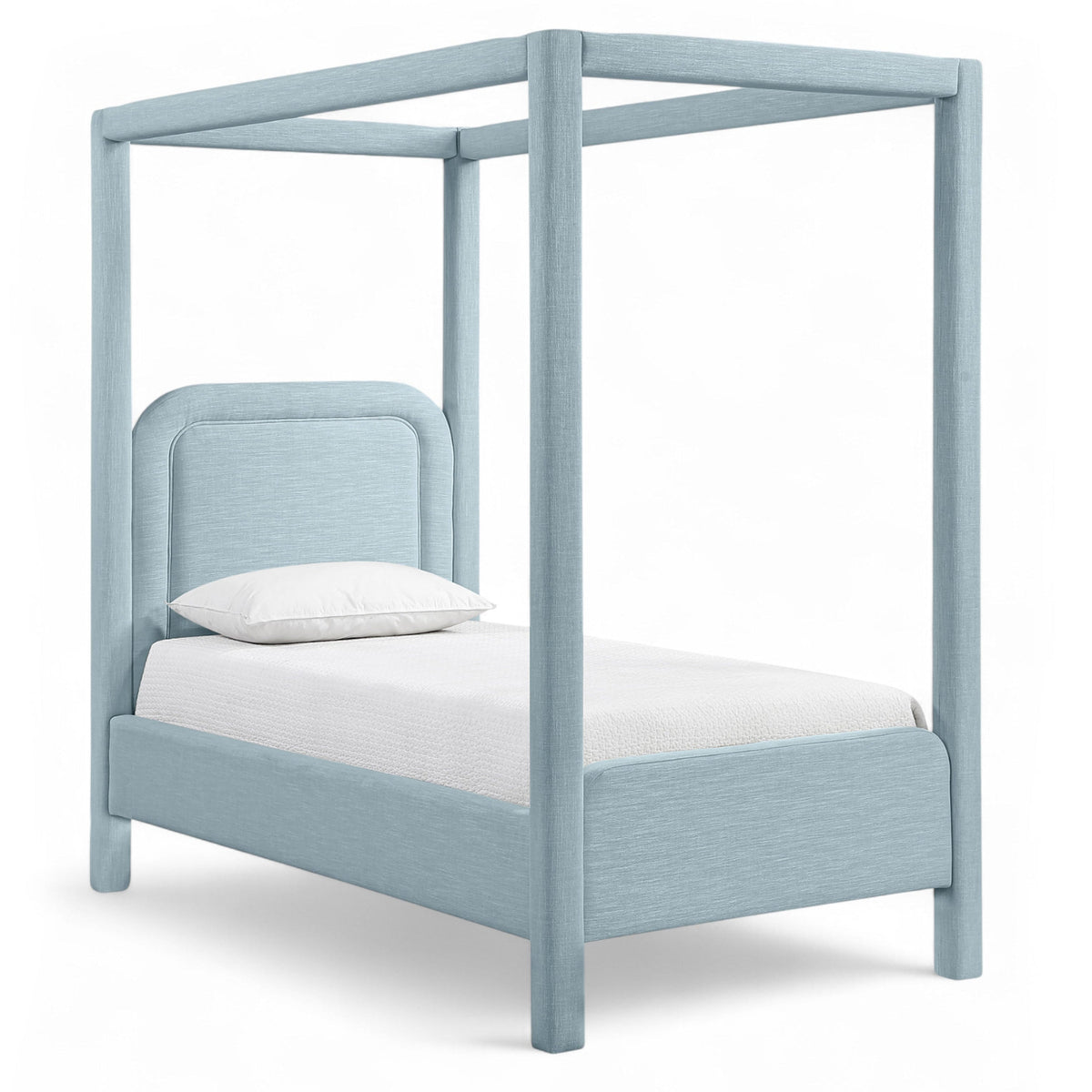 Salina Light Blue Linen Textured Fabric Upholstered Bed in light blue linen-textured fabric, primary product view