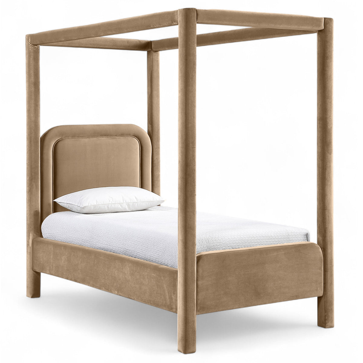 Salina Beige Velvet Upholstered Bed in beige velvet, primary product view